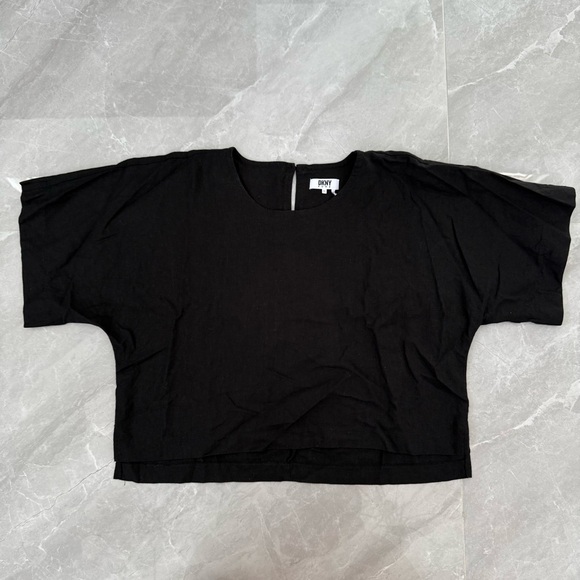 Women’s DKNY Pure Dropped Shoulder Linen Blend Top Black Size XL - Picture 2 of 14